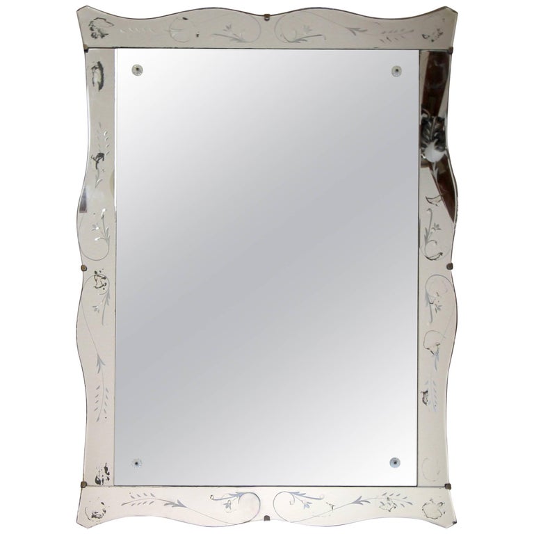 Art Deco Scalloped Etched Wall Mirror at 1stDibs