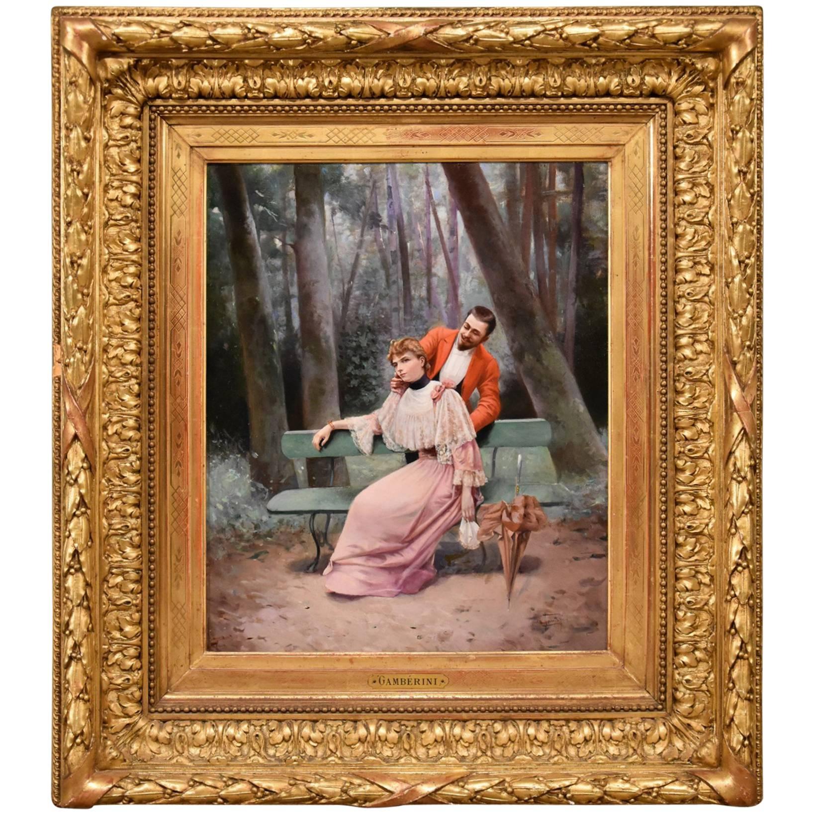 "An Elegant Courtship" Painting by Giovacchino Gamberini For Sale