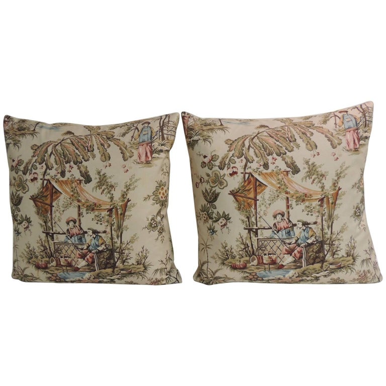 CLOSE OUT SALE Pair Of Vintage Toile Polished Cotton Decorative Delectable Toile Decorative Pillows CLOSE OUT SALE Pair Of Vintage Toile Polished Cotton Decorative Delectable Toile Decorative Pillows