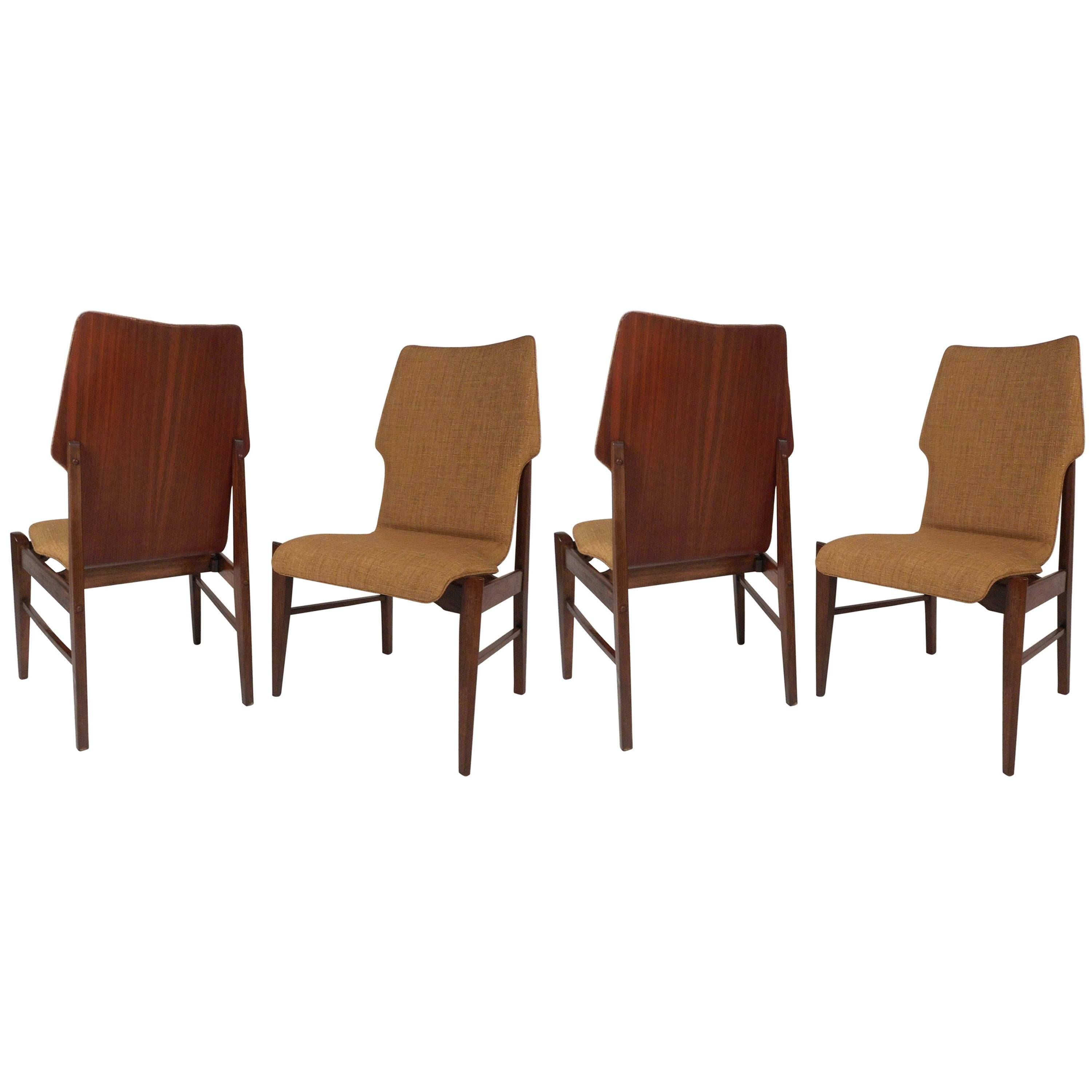 Set of Four Mid-Century Modern Wood Back Dining Chairs