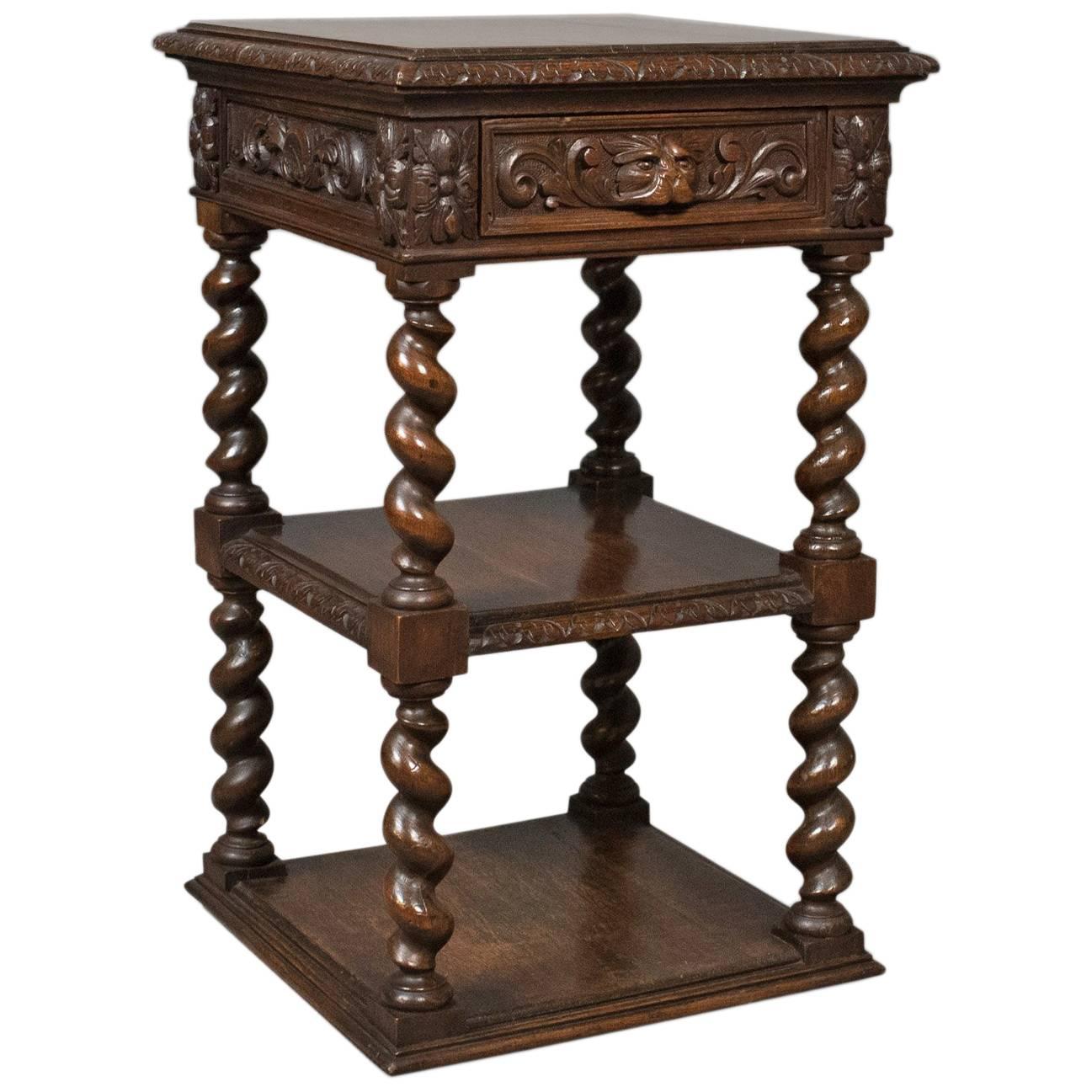 Antique Side Table, Carved Green Man English Oak Stand, Whatnot, circa 1880