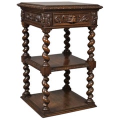 Antique Side Table, Carved Green Man English Oak Stand, Whatnot, circa 1880
