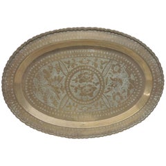 Vintage Oval Persian Brass Serving Tray