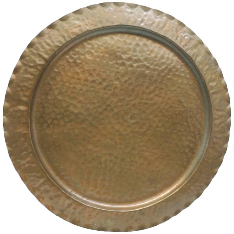 Large Vintage Round Serving Copper Tray For Sale