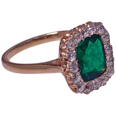 Antique Emerald and Diamond Ring, 18-Karat, English, circa 1900