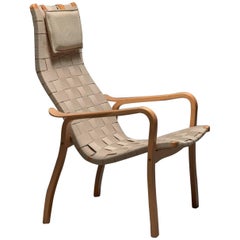yngve ekström chair Beech and Webbing Lamino Lounge Chair by Yngve Ekstrom for Swedese