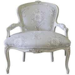 Antique Early 20th Century Louis XV Style Painted Childs Chair in Grey Toile de Jouy