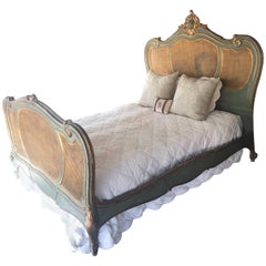 French Louis XV Painted Bed with Cane Headboard and Footboard, circa 1870