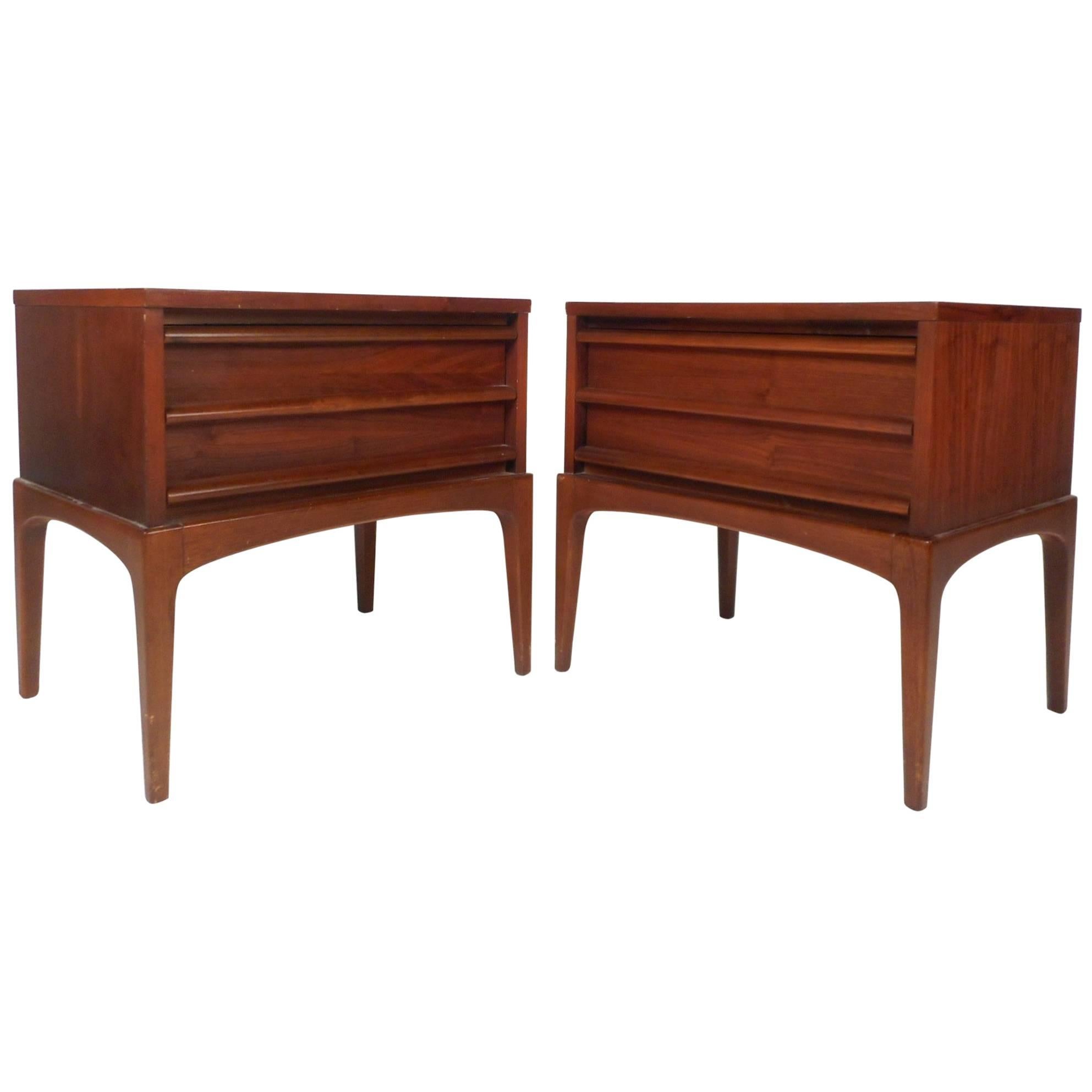 Pair of Mid-Century Modern Walnut Nightstands by Lane Furniture