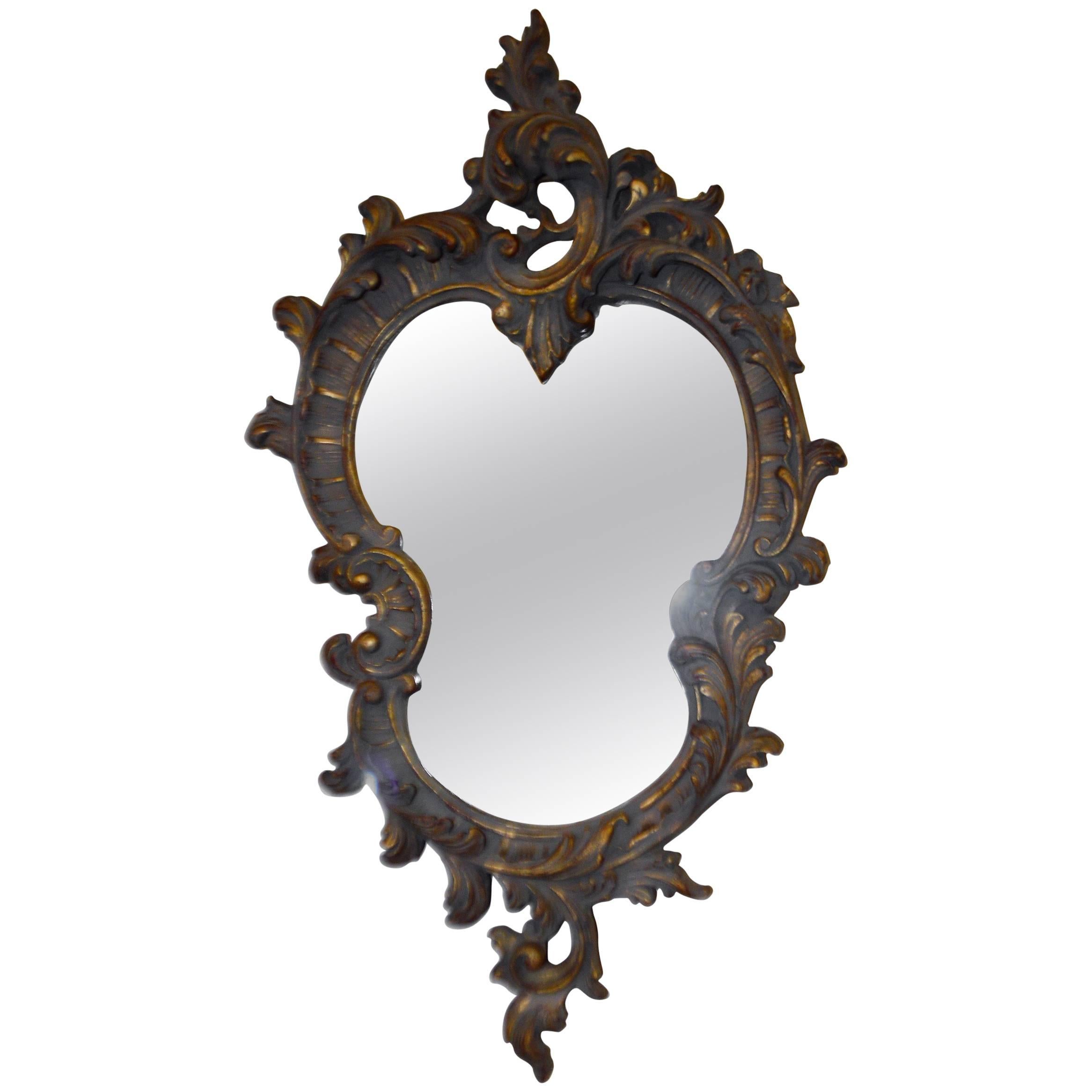 Rococo Style Hand-Carved Wooden Mirror with Gilded Details