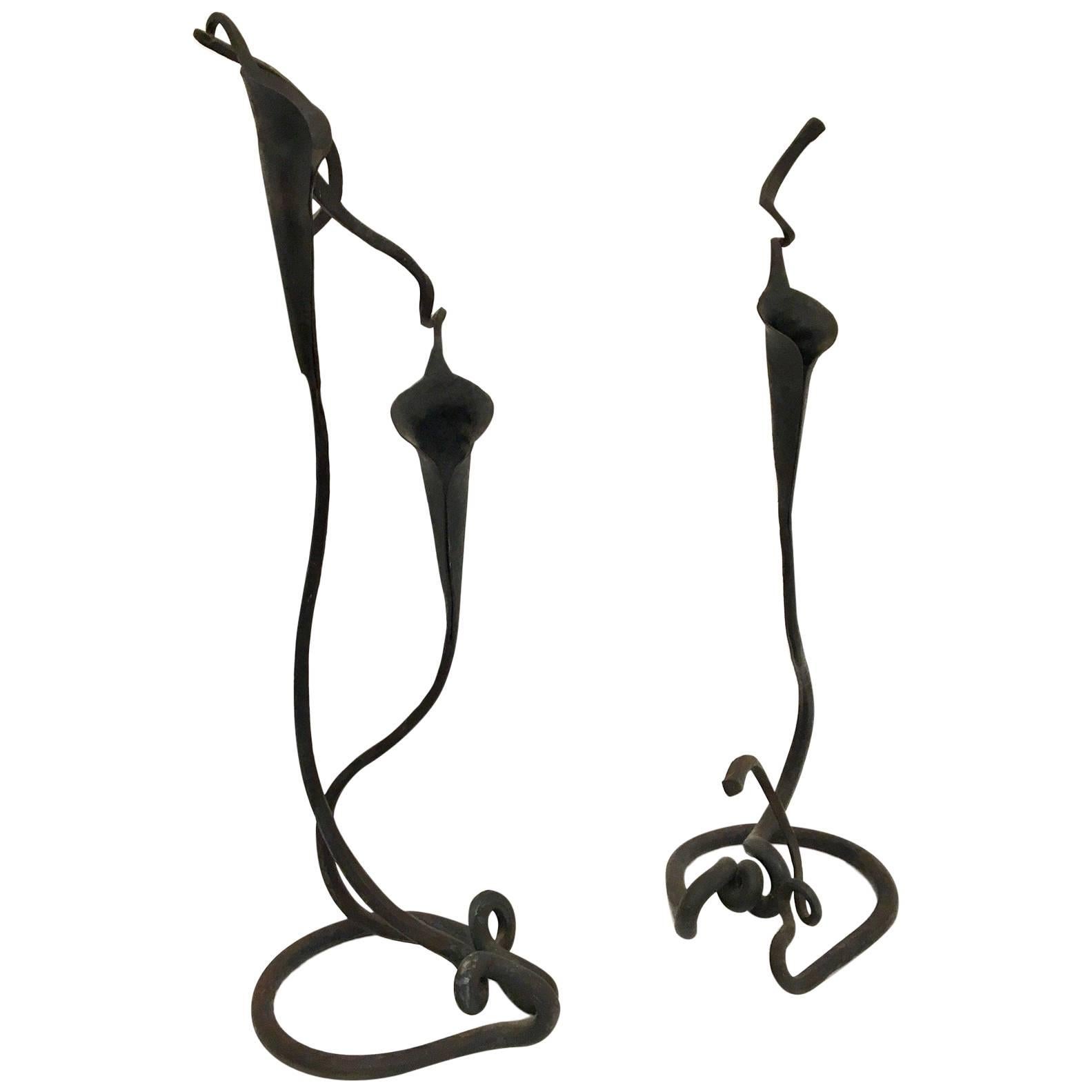 Pair of Hand-Wrought Lily Candleholders by Jack Brubaker