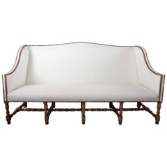 Early 19th Century French Settee Sofa Recovered in White Burlap