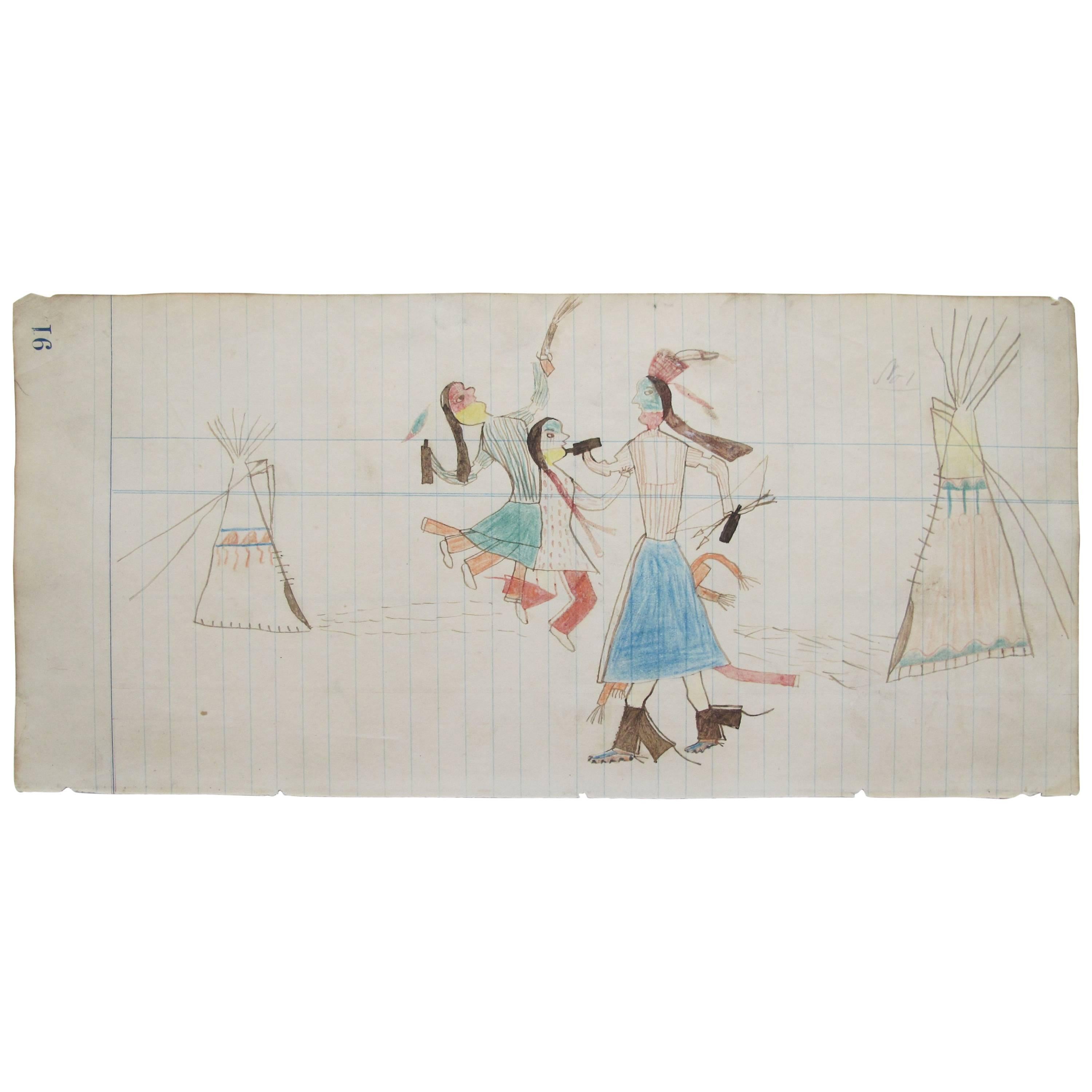 Plains Indian Ledger Drawing Whooping It Up