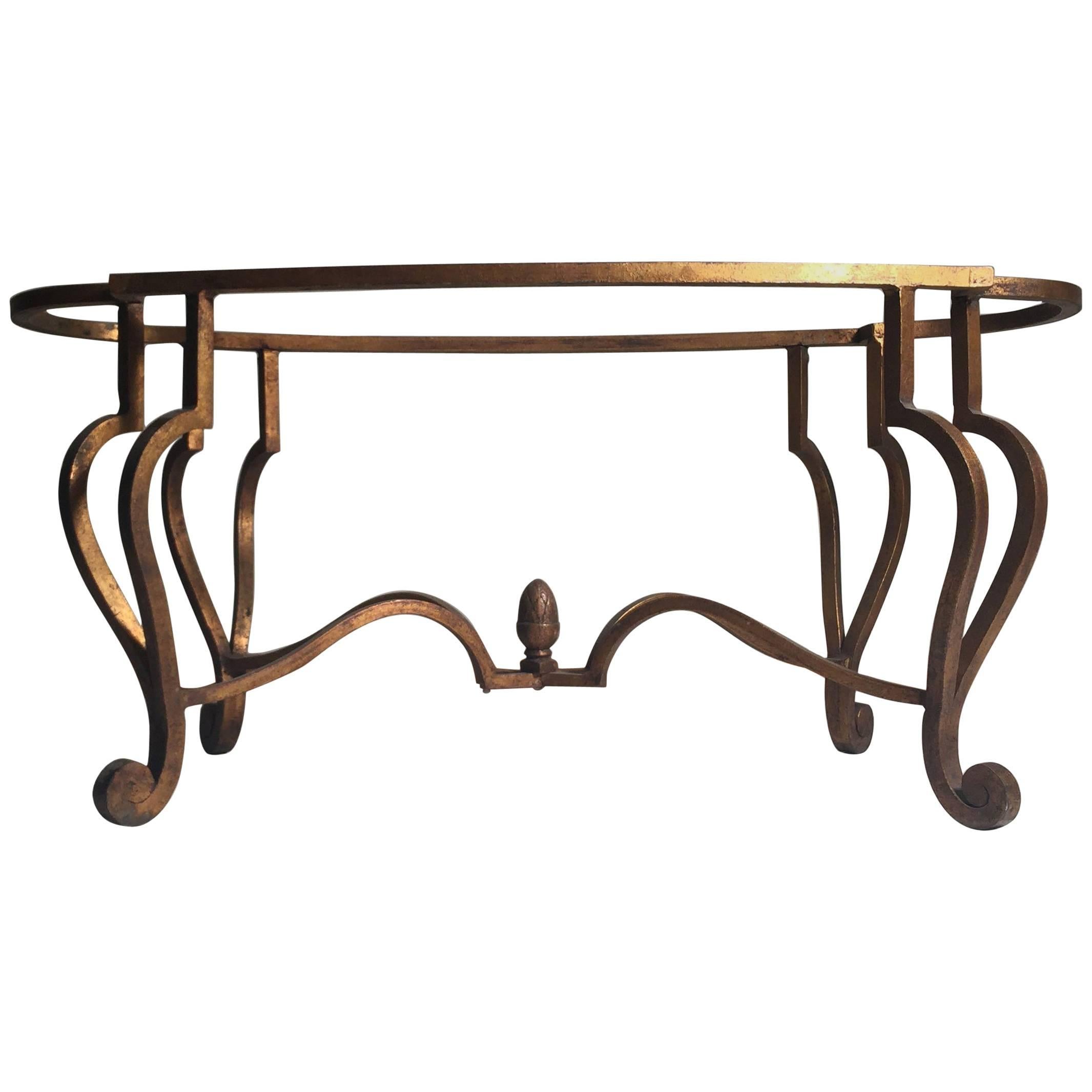 Gilt Wrought Iron Maison Ramsay Coffee Table Frame with Acorn Finial For Sale