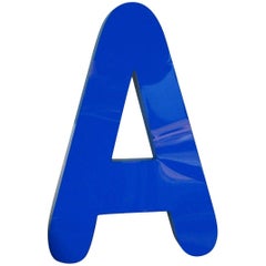 Vintage Mid-Century Lighting Letter A, Blue Acrylic Glass Sign, Austria