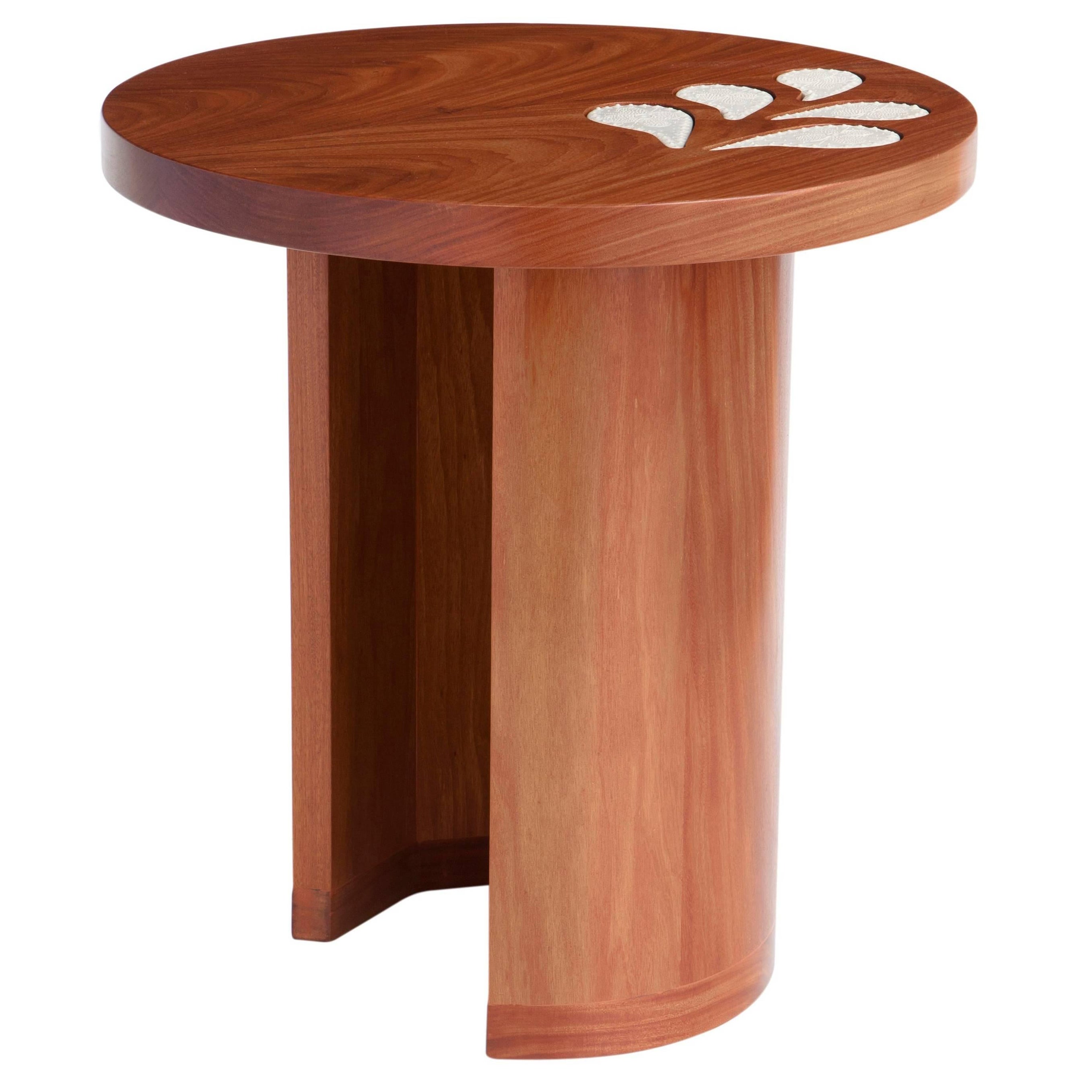 Encontros Side Table: handmade in Brazil with traditional ceramic and solid wood
