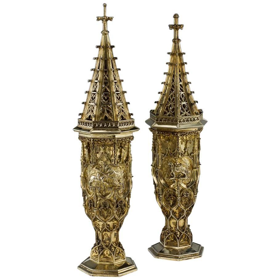 Antique Swiss Solid Silver-Gilt Large Steeple Cups, Ulrich Sauter, circa 1910