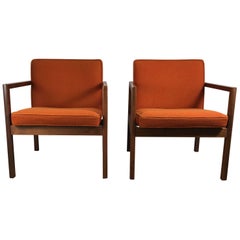 Vintage Pair of Midcentury Solid Walnut Lounge Chairs by Stow Davis