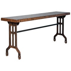 Industrial Console Table with Reclaimed Maple Top and Antique Cast Iron Legs