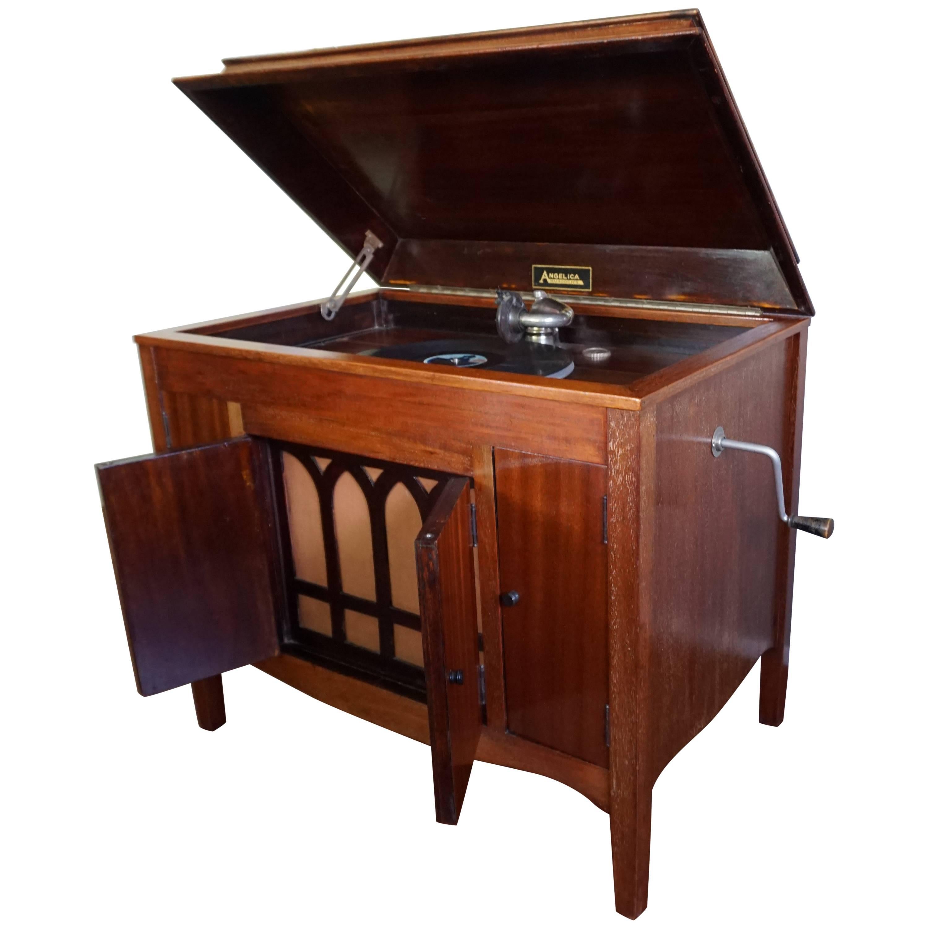 Early 20th Century Handcrafted Mahogany Art Deco Gramophone/Record Player