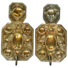 Pair of Swedish Arts & Crafts Brass Repoussé One Light Wall Candle Sconces