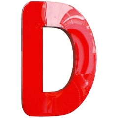Vintage Mid-Century Lighting Letter D, Red Acrylic Glass Sign, Austria