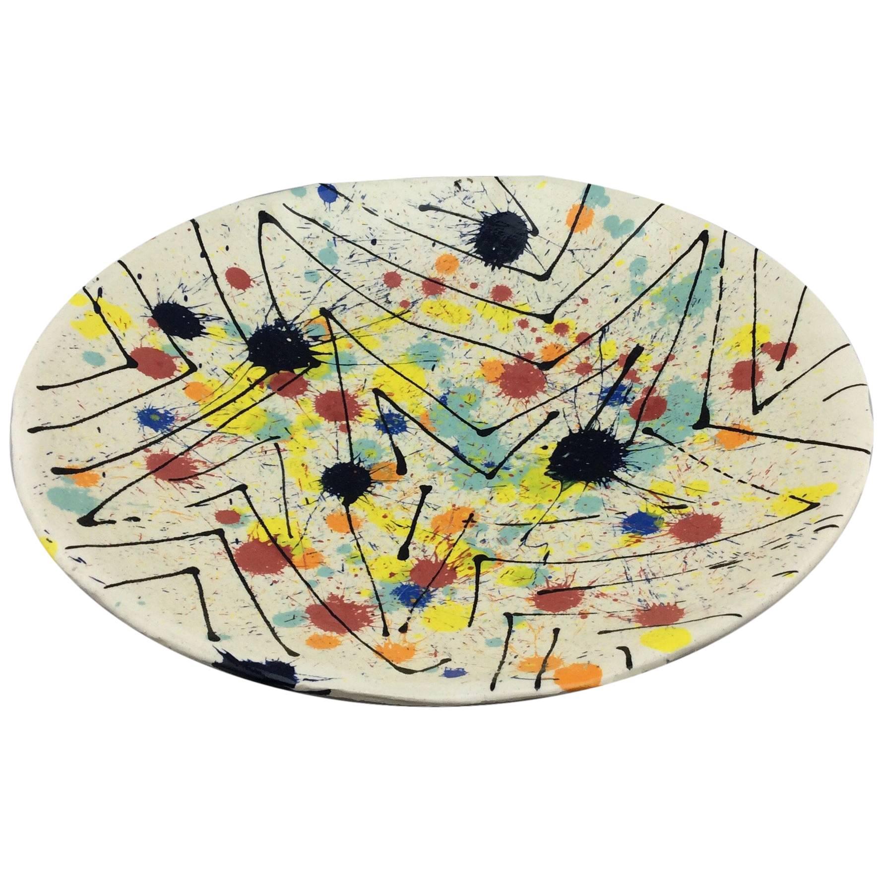 Large Vintage Abstract Studio Pottery Platter, Signed and Dated 1972