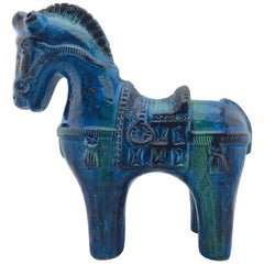 Italian Mid-Century Modern Rimini Blu Horse by Aldo Londi for Bitossi