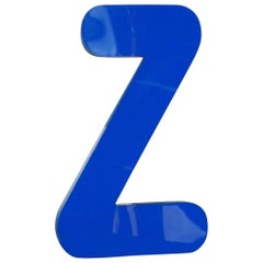 Vintage Mid-Century Lighting Letter Z, Blue Acrylic Glass Sign, Austria