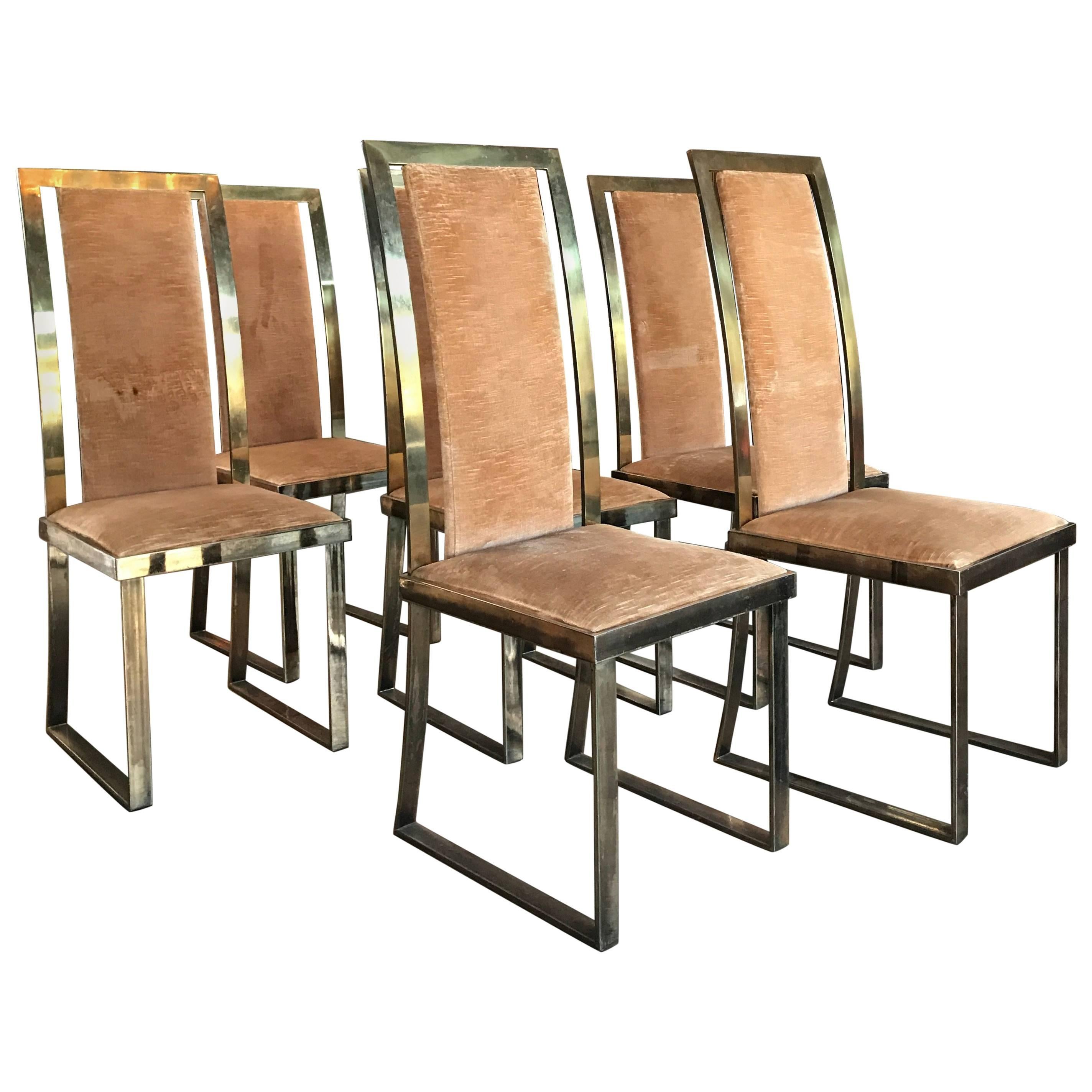 Italian Chairs in Massive Brass, 1960, Set of four