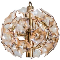 Simon & Schelle Murano Chandelier with Glass Flowers on a Brass Frame