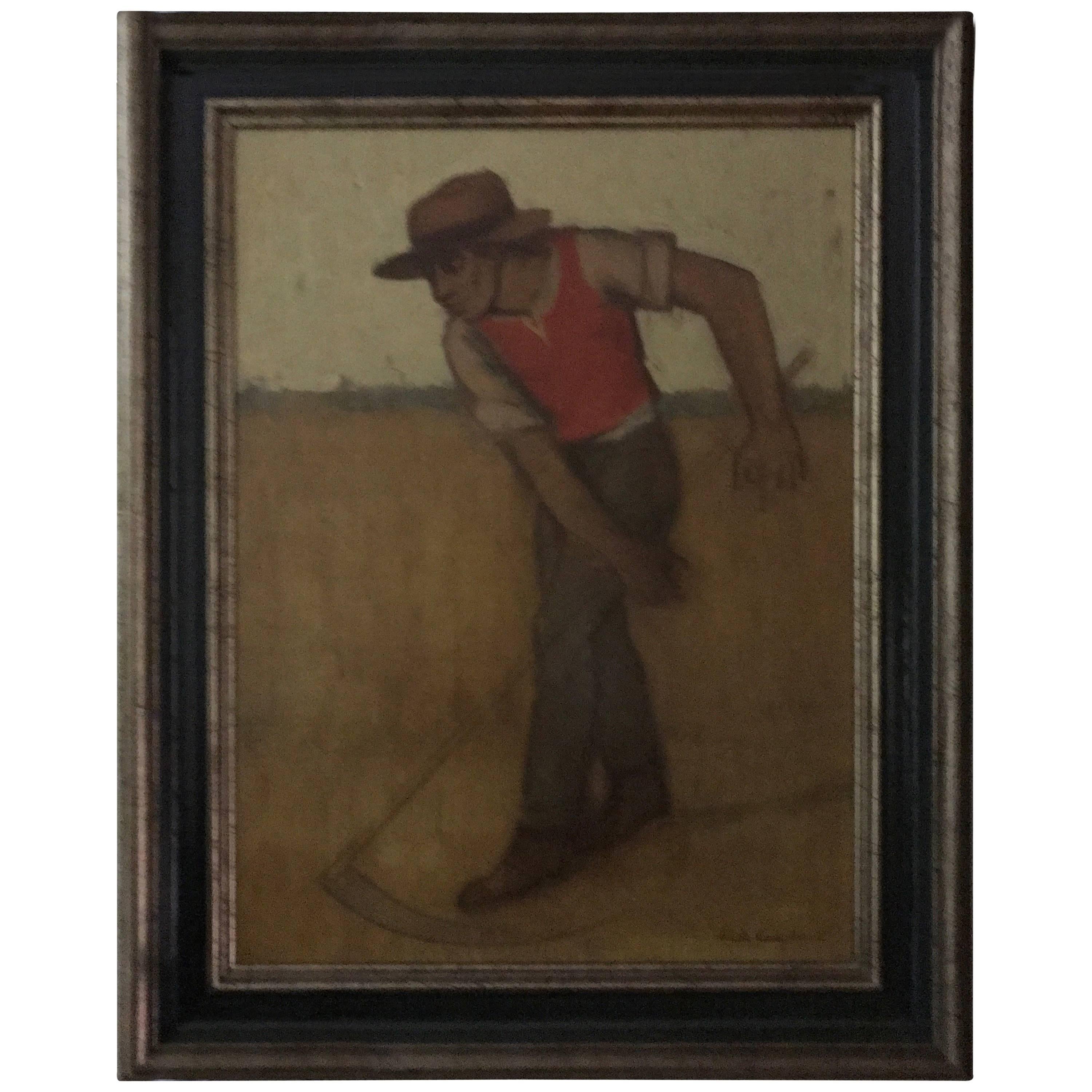 “the Mower” by Ludo Laagland  Oil on Panel, 1980 ! For Sale
