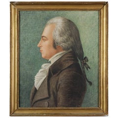 Antique Early 19th Century English School Profile Pastel Portrait