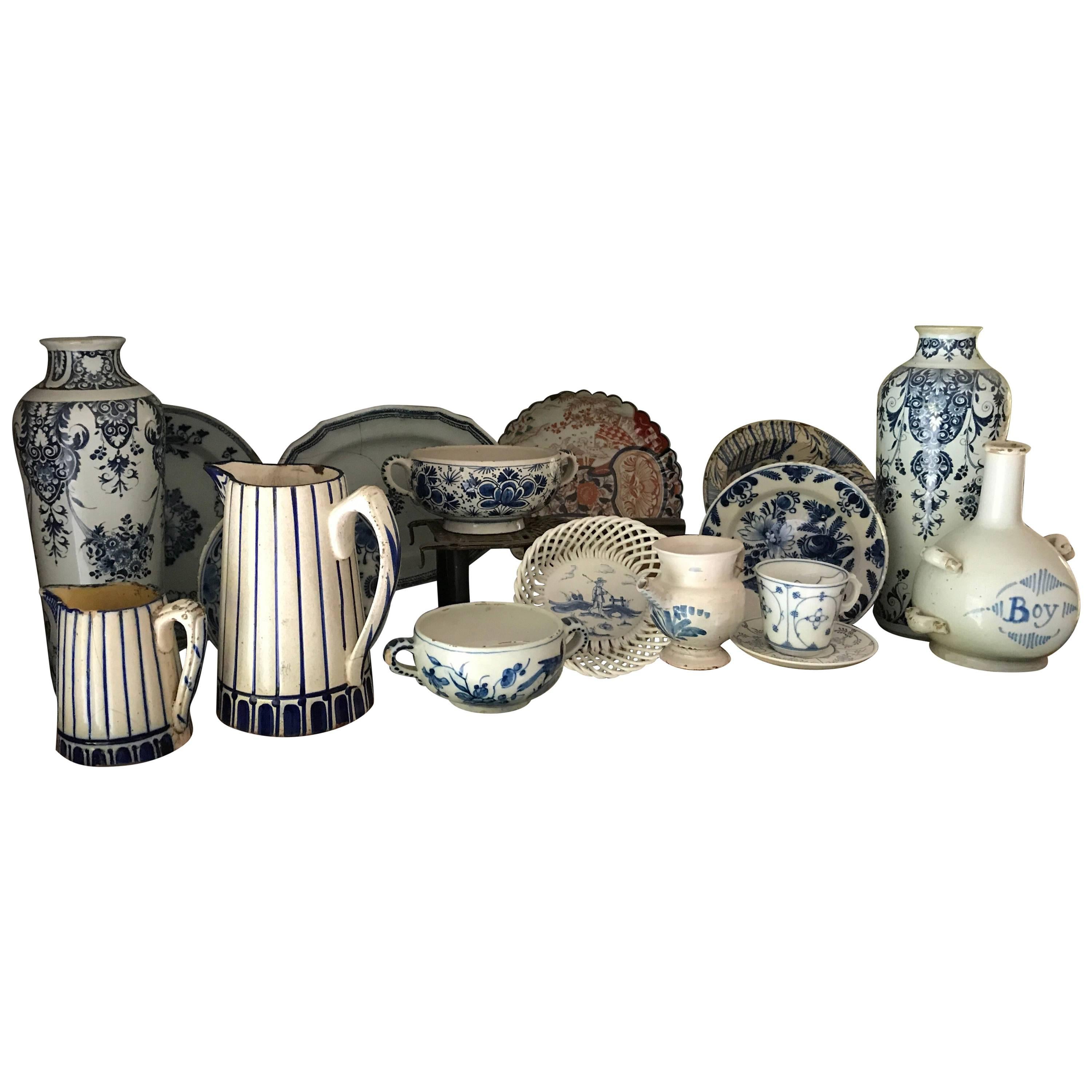 “Blue faience” Collection (17i)Delft 18th  Dutch Flemish French Portuguese Items For Sale