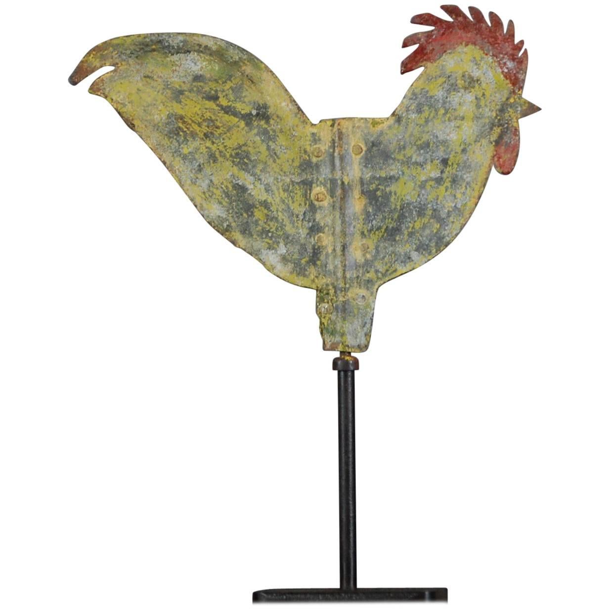 Diminutive Early 20th Century Zinc Cockerel Silhouette Weathervane