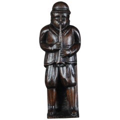 19th Century Naive Oak Carved Musician