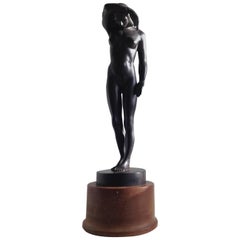 Art Deco Sculpture of Female Nude in Ebony on a Teak Socle