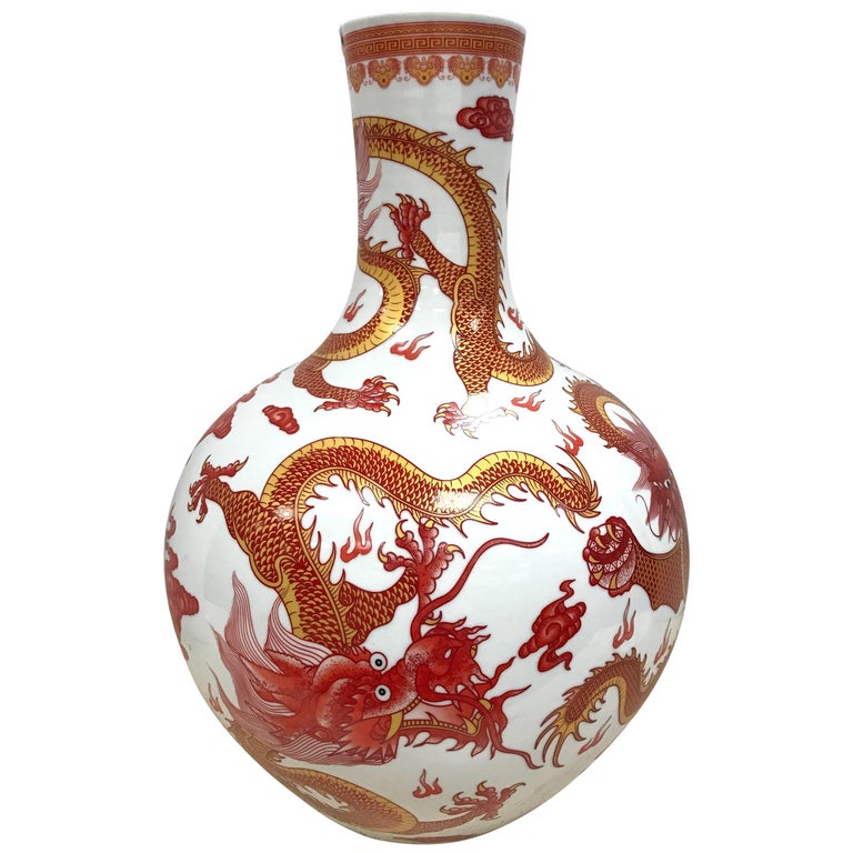 Chinese Orange and White Dragon Vase For Sale at 1stDibs chinese dragon vase, dragon vases