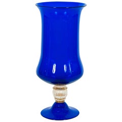 Italian Venetian Vase in Blown Murano Glass Blue and 24-K Gold finishes 1960s