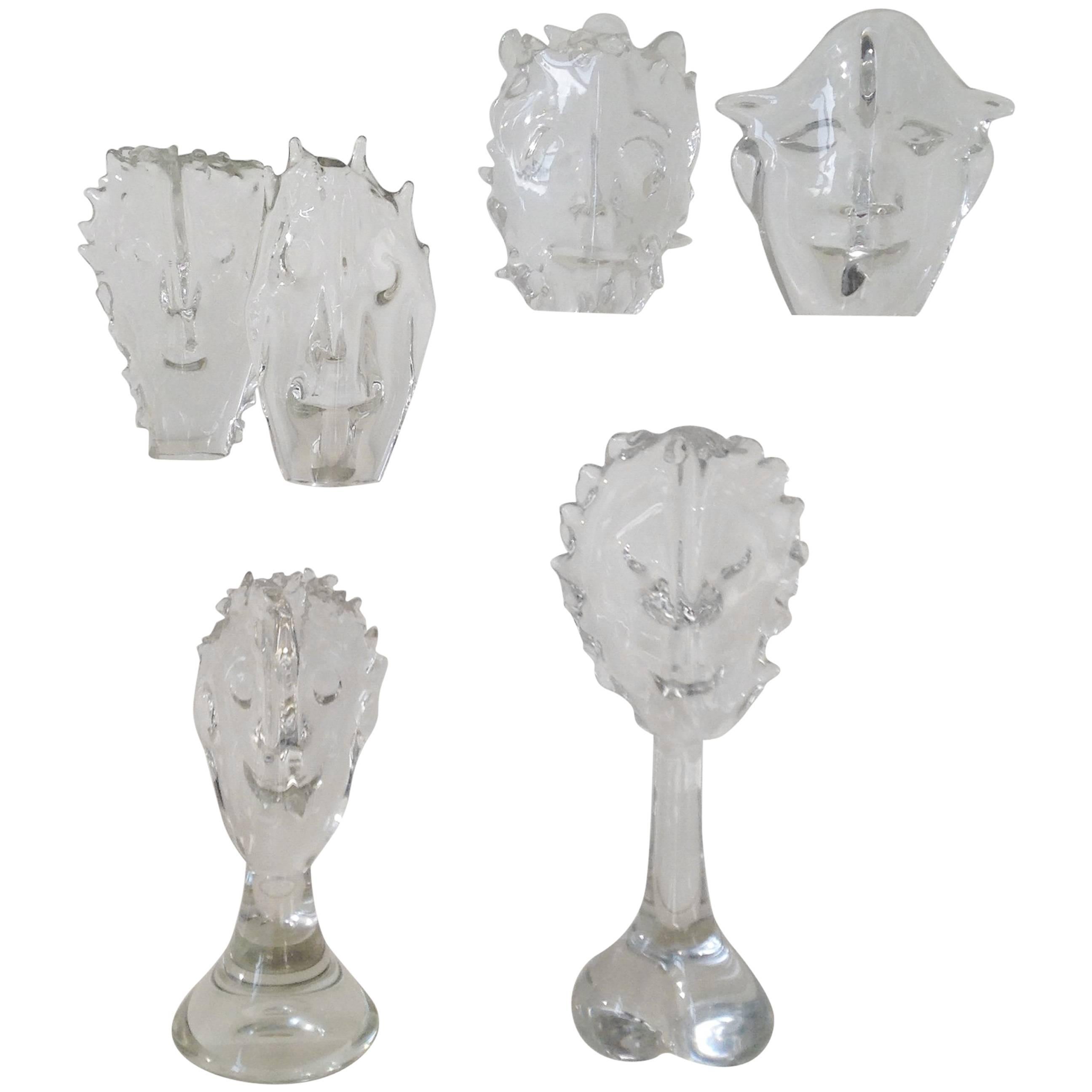 Leerdam Unica Pieces in the Form of Six Masks of Glass For Sale