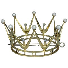 Vintage Bridal Crown in Gilt Silver, Pearls and Rock Crystal