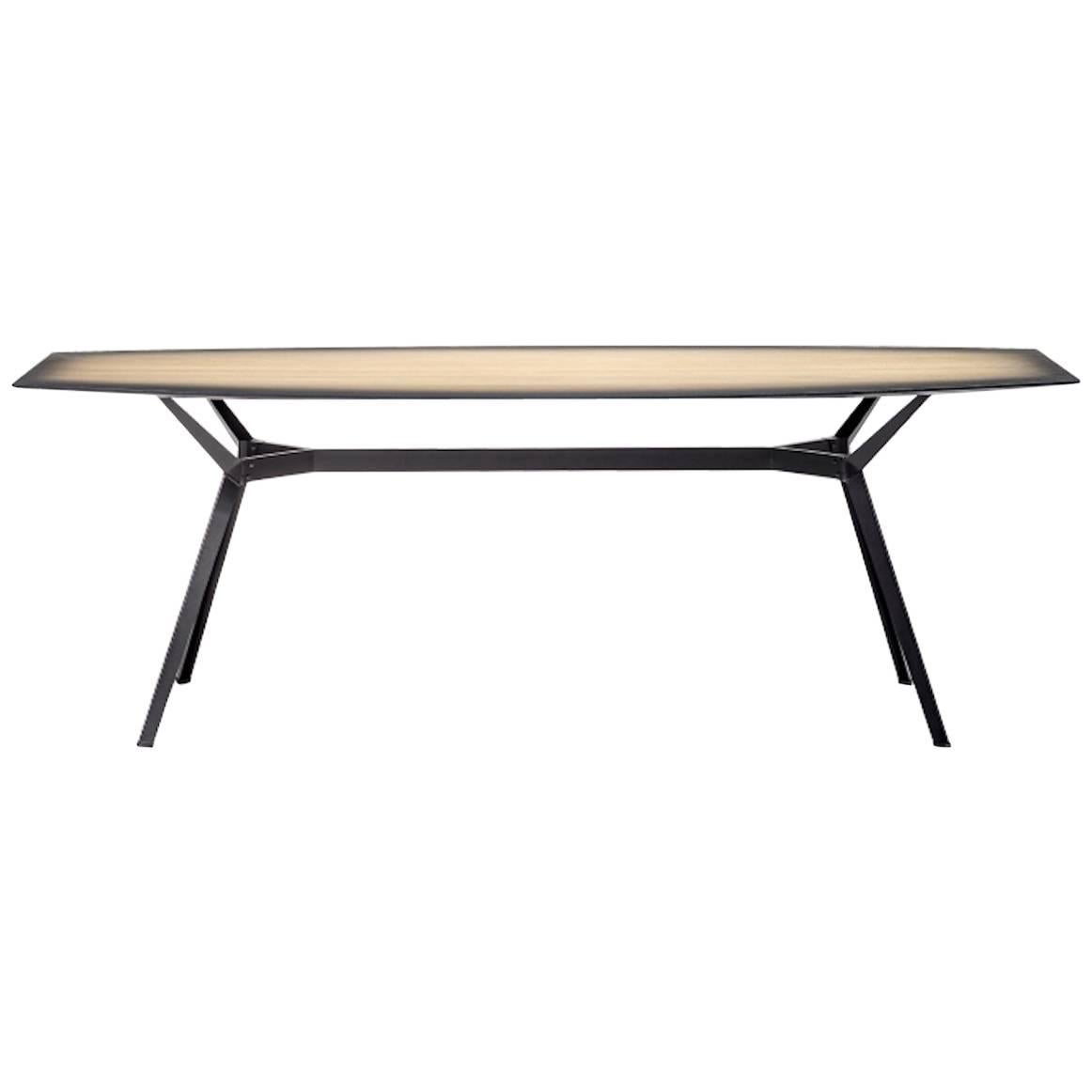 Pylon Gradient Dining Table by Moroso with Diesel in Wood and Raw Black Steel For Sale