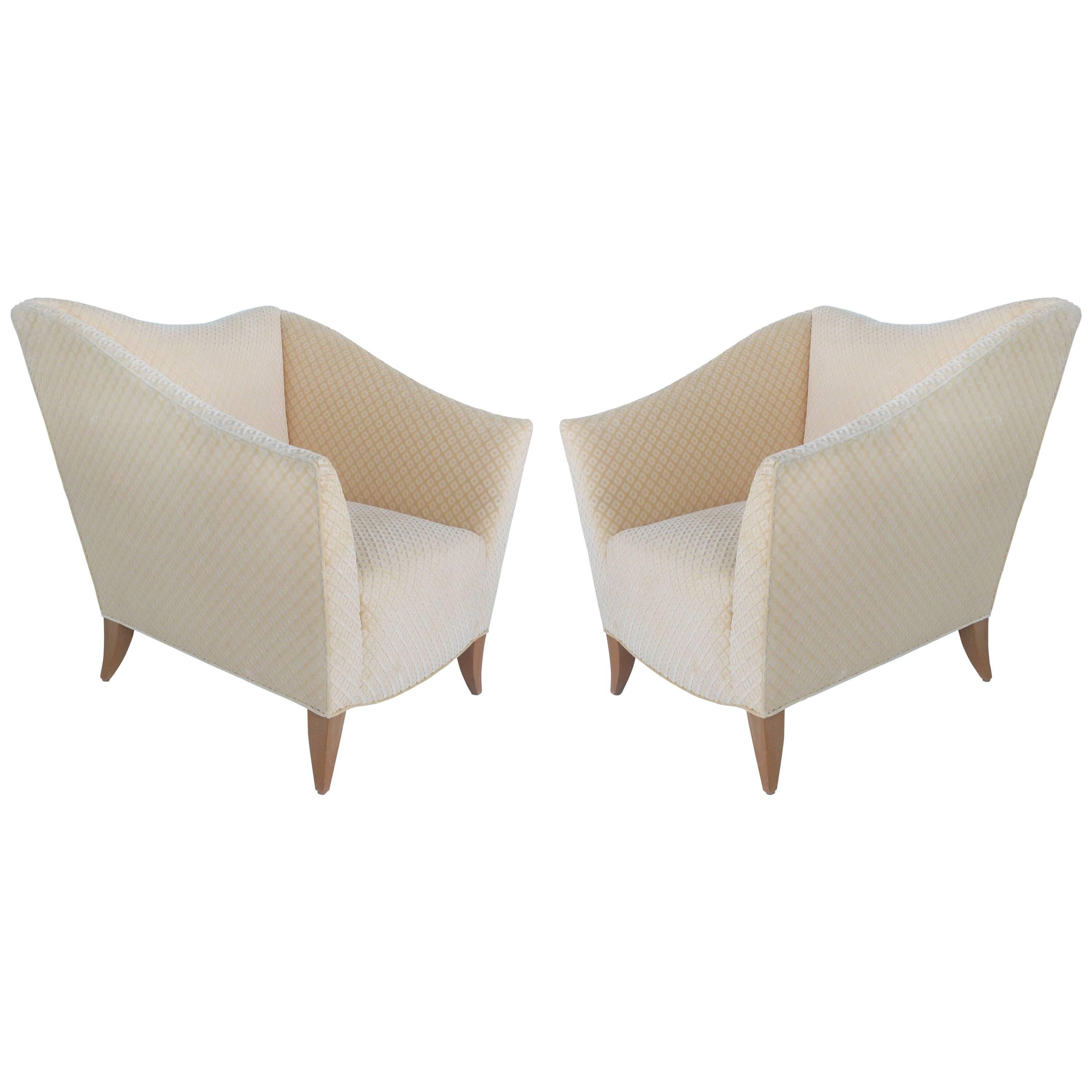 Sculptural Upholstered Club Chairs by Swaim, Pair