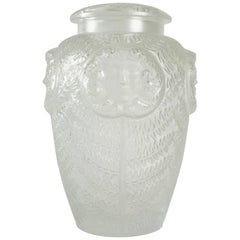 Lalique France Covered Vase "masques de femmes"