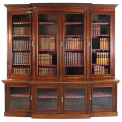 Antique Large Victorian Oak Breakfront Bookcase, Attributed to Maple & Co
