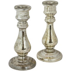 Antique Medium Mercury Glass Candlesticks