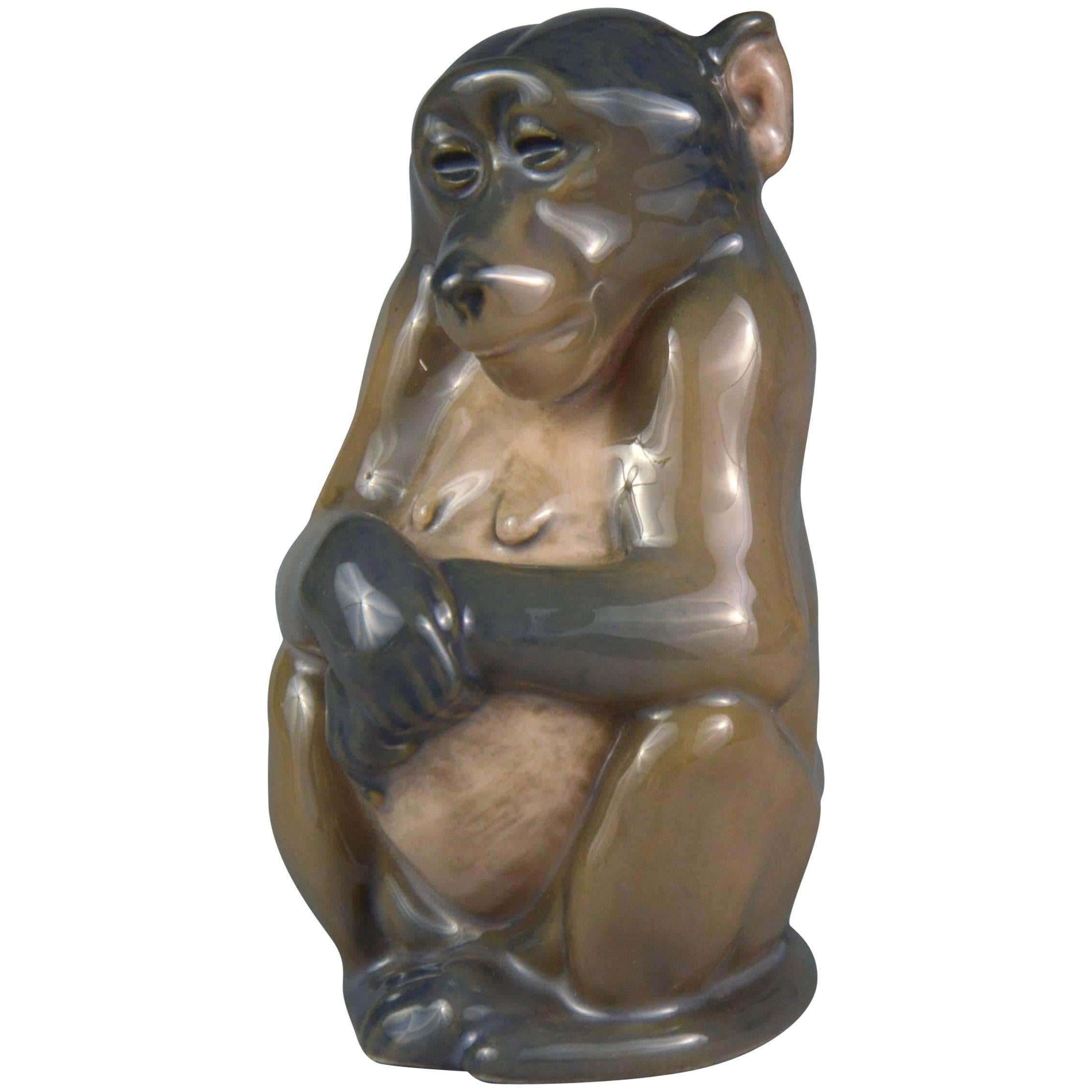 Royal Copenhagen Porcelain Figurine of a Sitting Monkey by Niels Nielsen, 1913