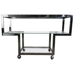 Modernist Chrome and Glass Serving Cart, Bar /Console, Milo Baughman