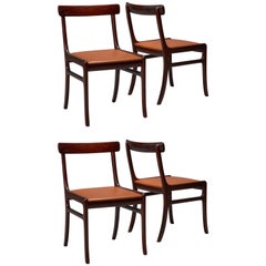 Set of Four Ole Wanscher Mahogany Rungstedlund Dining Chairs with Leather Seats 