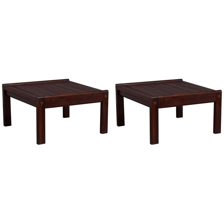 Pair of Solid Brazilian Rosewood End Tables Attributed to Sergio